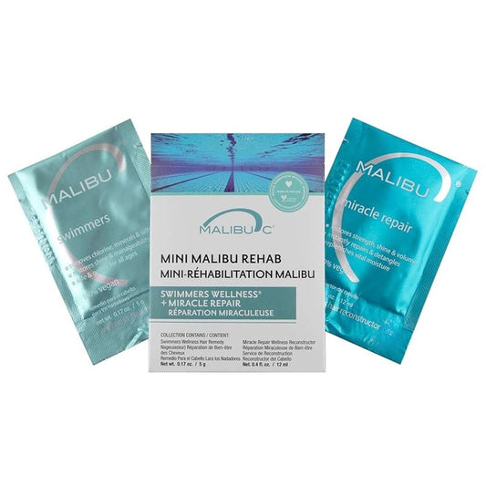 Malibu C Mini Malibu Rehab Swimmers Wellness - Contains 2 Hair Remedy Packets - Discoloration Correcting Hair Care for Swimmers to Restore Shine & Moisture