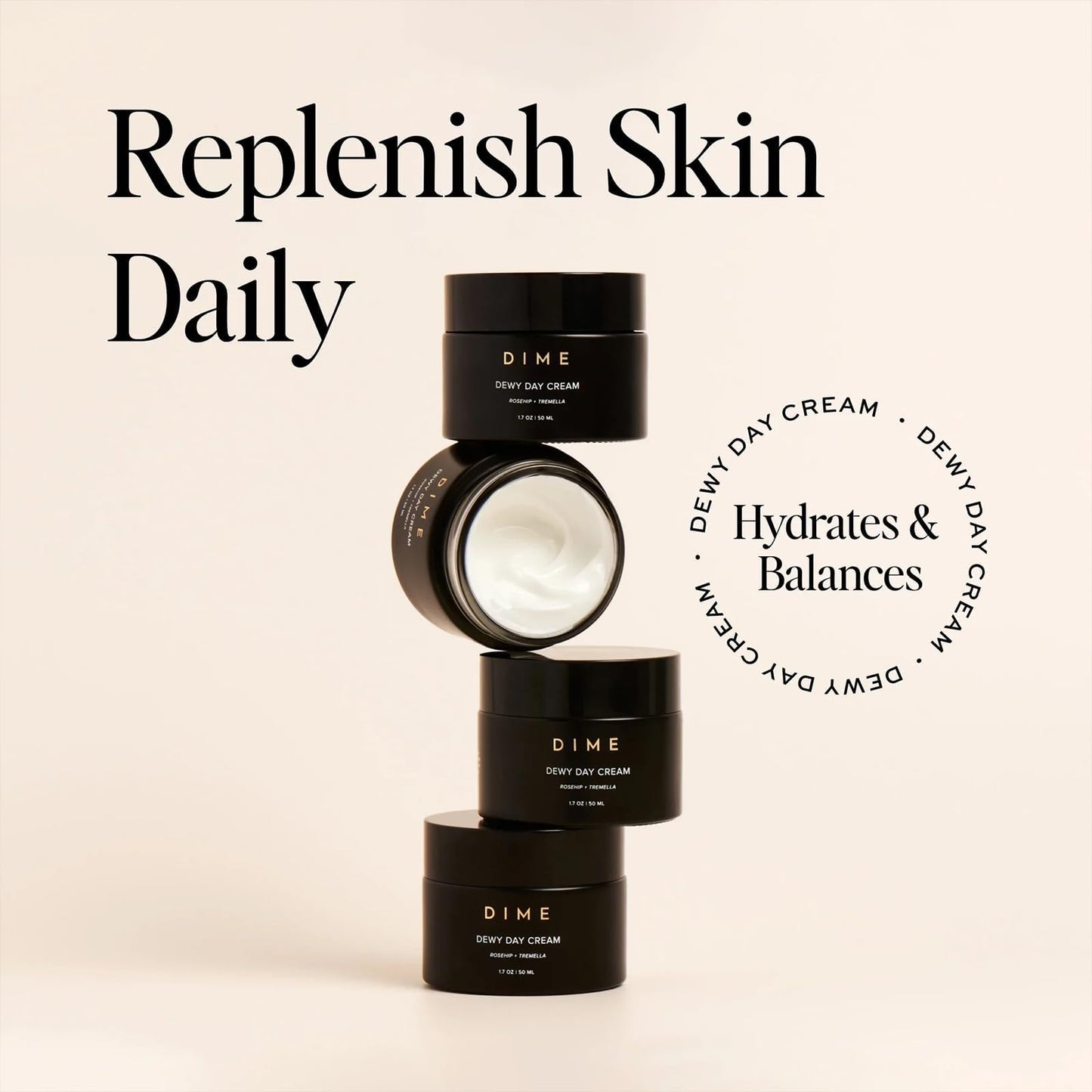 DIME Beauty Dewy Day Cream - Anti-Aging Hydrating Face Moisturizer with Rosehip Oil, Ceramides and Snow Mushroom for Dry and Combination Skin, Vegan and Cruelty-Free, 1.7 oz / 50 ml