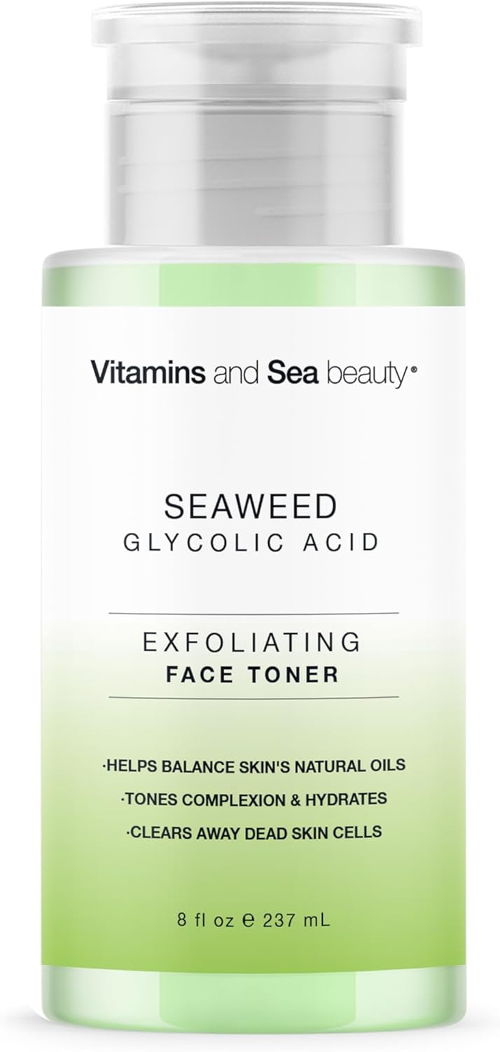 Exfoliating Face Toner with Seaweed & Glycolic Acid - Hydrating, Oil Balancing Formula for All Skin Types | 8 fl oz