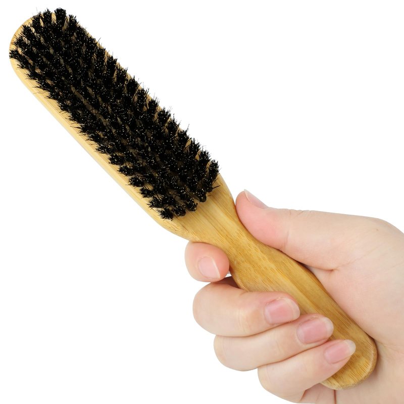 Slick Back Hair Brush - Boar Bristle Brush for Smoothing Frizz & Flyaways, Soft/Large Bristles to Style & Polish Hair,Laying Down Edges, and Shine | Glossy Finish for Women & Men | All Hair Types