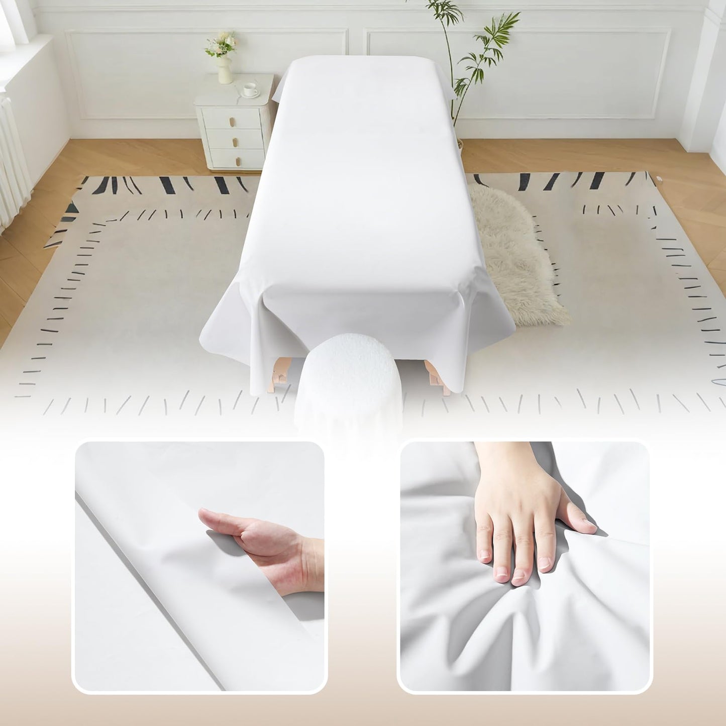 Reusable Massage Table Sheets, 87" x 51" Waterproof Massage Bed Cover PVC Wax Mat Pad Esthetician Bed Covers for Therapy Tattoo Beauty Salon SPA (White 2pcs)