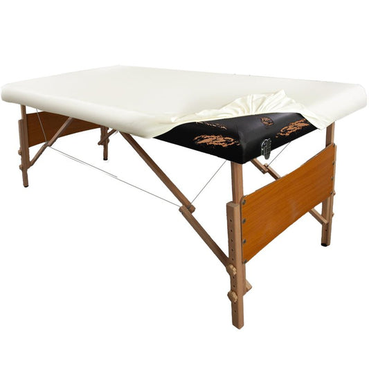 WUSOUPU Leather Cover for Massage Table Wipeable Massage Bed Protector Cover Made of 4-Ways Elastic 100% PU Waterproof Material, Machine Washable, Fit Rectangular Tables 28-32" Wide (White, 1Pcs)