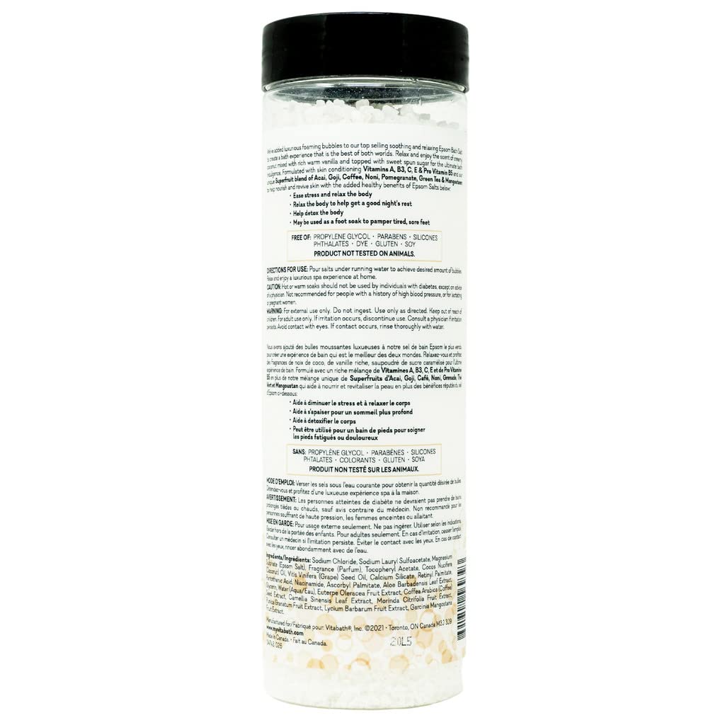 Vitabath Heavenly Coconut Crème Foaming Bath Salts Relaxing Bubble Aromatherapy Skincare - Muscle & Body Ache Soothing & Skin Nourishing Foamy Soak for Women & Men – 27 oz