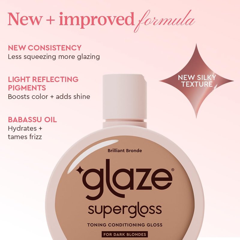 Glaze Supergloss Color Conditioning Gloss – Hydrating Semi-Permanent Color Hair Gloss & Shine Boost – Color Depositing Mask - Cruelty-Free – 6.4 Fl Oz - Brilliant Bronde - Dark Blonde to Light Brown