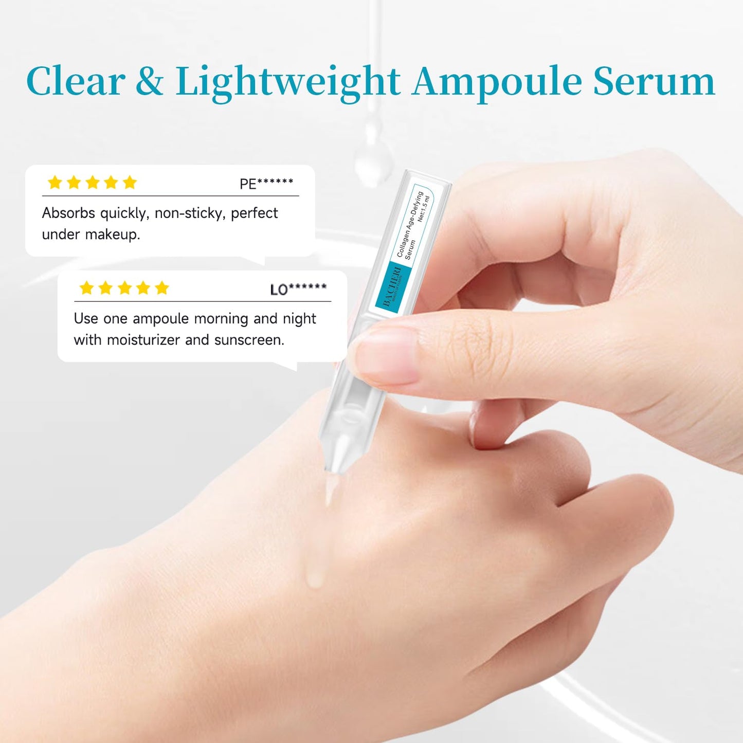 BACHERI Collagen Peptide Anti-Aging Serum with PDRN – Triple Collagen, Peptide Complex & Botanical Extracts for Firming, Hydration & Skin Barrier Repair – Ampoule Serum Set 1.5ml x 30