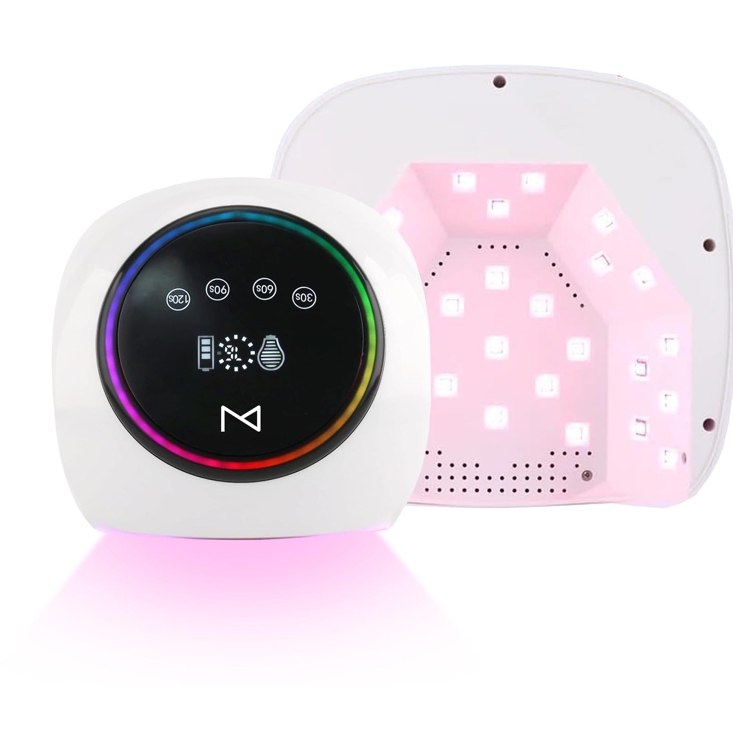 M - HaloLite LED Nail Curing Lamp 98W, 32 LEDs, Wireless Rechargeable with 5200mAh Battery, Fast UV/LED Gel Nail Dryer for Salon & Home Use, Long-Lasting, Portable, Cordless Design (Black)