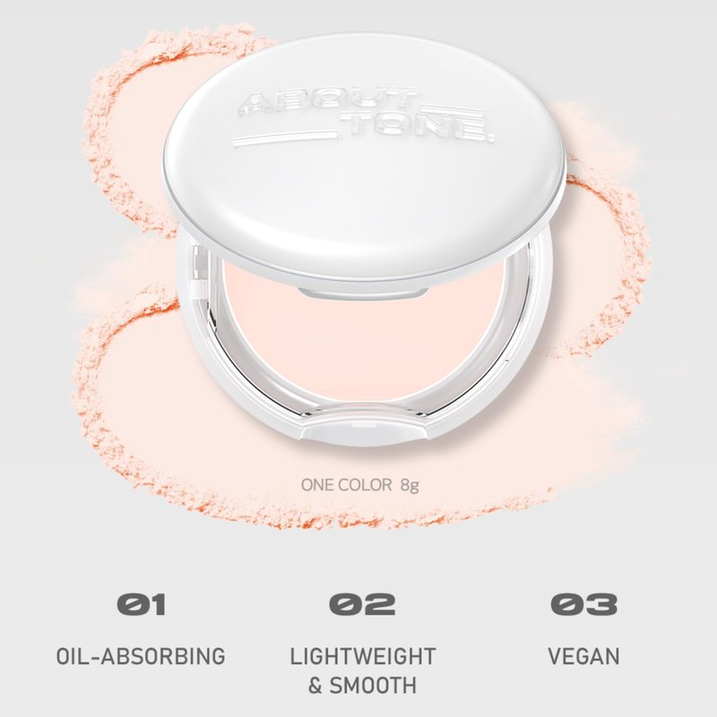 ABOUT TONE Powder Pact - Pressed Powder Compact with Mirror and Puff Makeup Fixing Setting Natural Blur Semi-Matte Finish Transparent Face Tone-Up Oil & Sebum Control Vegan (SEBUM CUT POWDER PACT)