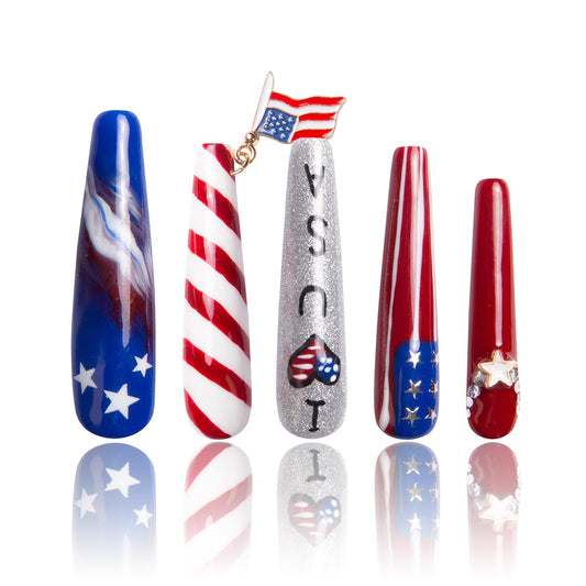 LOVFUL Press on Nails Mr Gecko | Handmade with Full Covered Crystals | Reusable Fake Nails | Coffin Long 2.2 in | H62-M