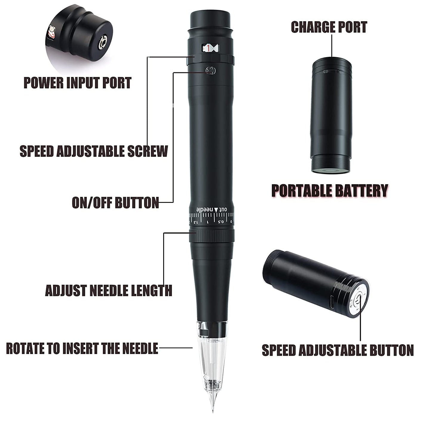 Permanent Eyebrow Makeup Wired Tattoo Machine Kit Corded Tattoo Pen with 15pcs Mixed Cartridges Needles for Shading Eyeliner Lip Microshading (Black)