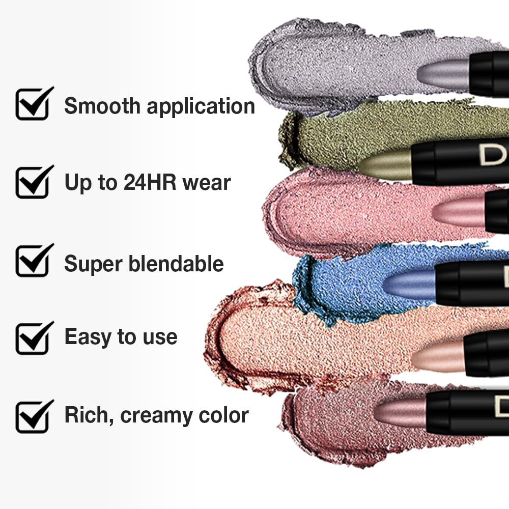 evpct Cream Eyeshadow Pencil Bulk Stick Set for Eye Waterproof Pearl White Black Grey Khaki Royal Blue Vioiet Purple Silver Shimmer Metallic Eyeshadow Crayon Stick sombras en crema para ojos