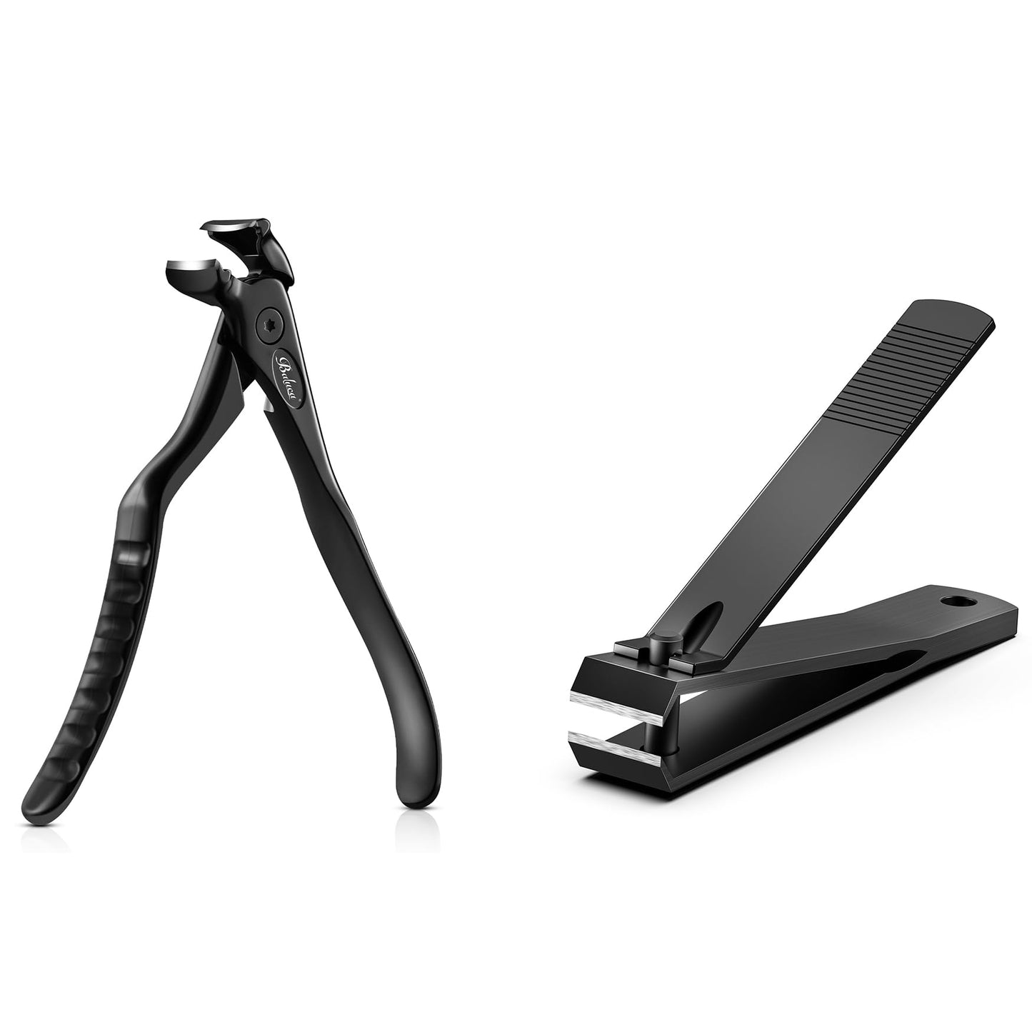 BALUCA Ergonomic Nail Clipper for Seniors - Straight Toenail Clipper for Thick Toenails and Fingernails, Long Handle Nail Clippers with Catcher, Precision Nail Trimmer for Men and Women - Black