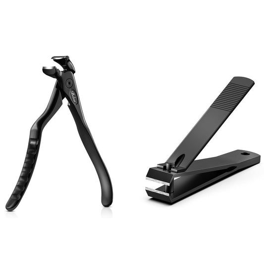 BALUCA Ergonomic Nail Clipper for Seniors - Straight Toenail Clipper for Thick Toenails and Fingernails, Long Handle Nail Clippers with Catcher, Precision Nail Trimmer for Men and Women - Black