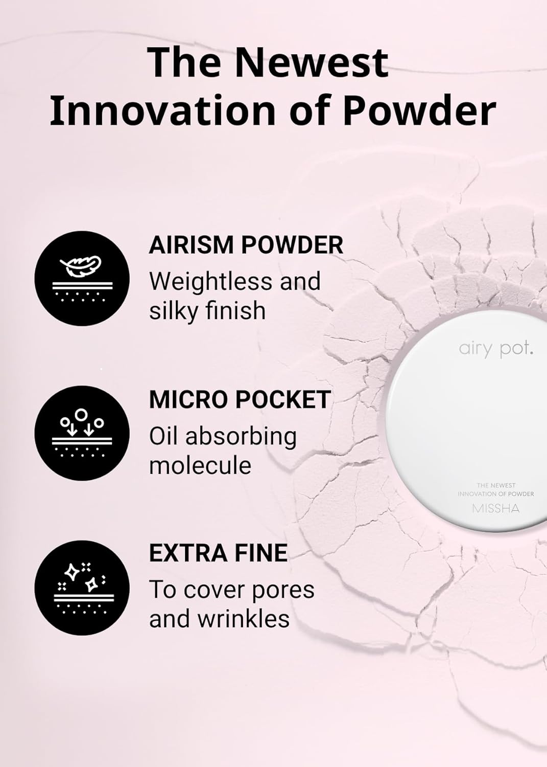 MISSHA Airy Pot Pressed Pink Powder Pact - Natural Radiant Finish Setting Powder | 5g/0.176 oz