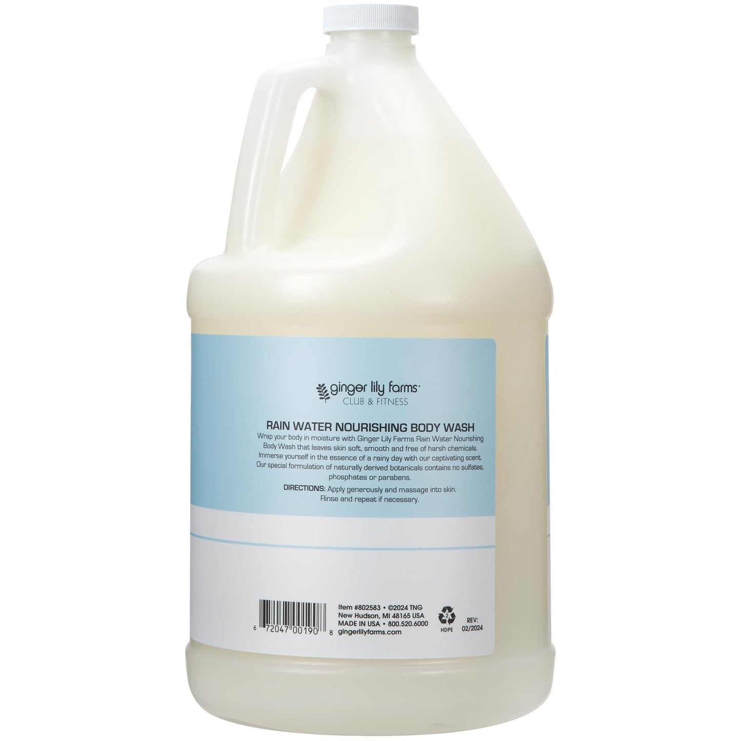 Ginger Lily Farms Club & Fitness Nourishing Body Wash, 100% Vegan & Cruelty-Free, Bath & Shower Gel for Men and Women, Rain Water Scent, 1 Gallon (128 fl. oz.) Refill