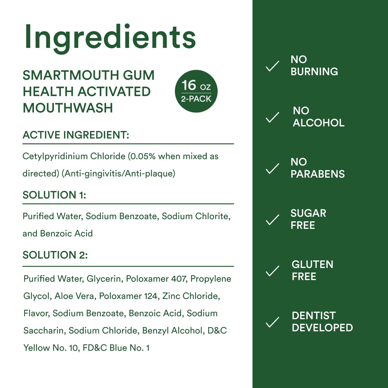 SmartMouth Gum Health Zinc Activated Mouthwash - Bleeding Gums Protection - 24-Hour Fresh Breath - Non-Burning, Alcohol-Free & Sugar-Free - 16 fl oz, 2-Pack