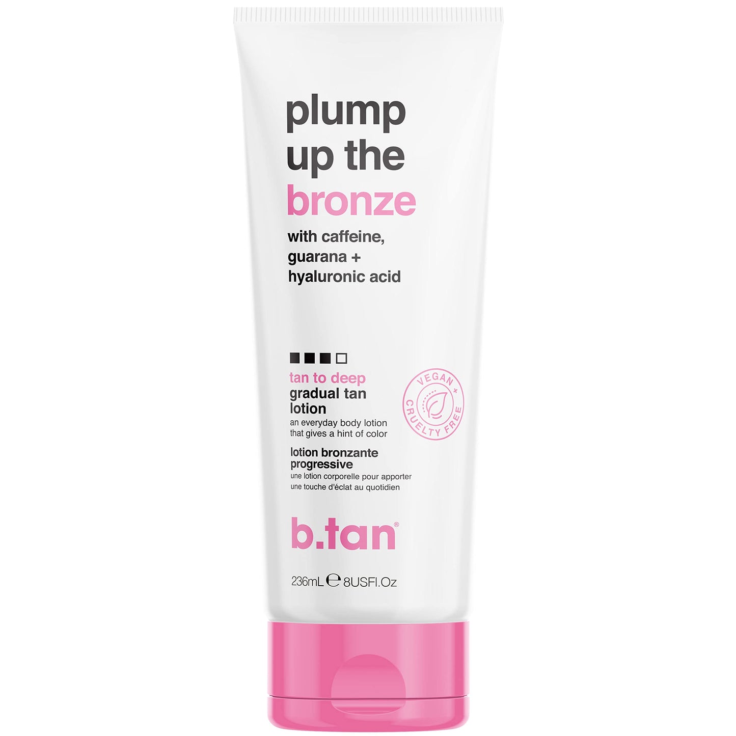 b.tan Dark Gradual Self Tanning Lotion | Plump Up the Bronze Everyday Glow Lotion - Develop a Bronzed Glow, Sunless Tanner Infused With Hyaluronic Acid, No Fake Tan Smell 8 Fl Oz