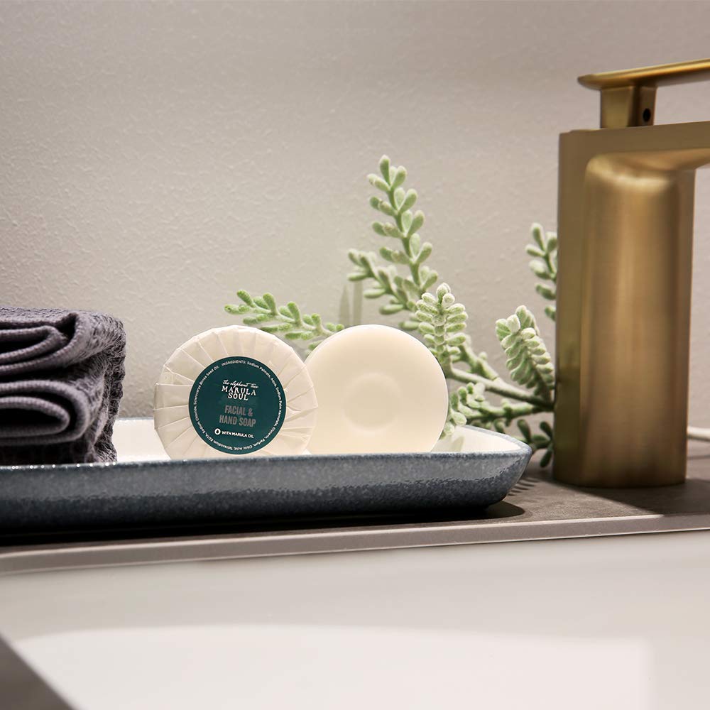 OPPEAL Marula Oil Hotel Toiletries Round Soap Bar - 0.5 Oz Travel Size in Bulk - Individually Wrapped - Ambergris Scent - 120 Bars per Case.