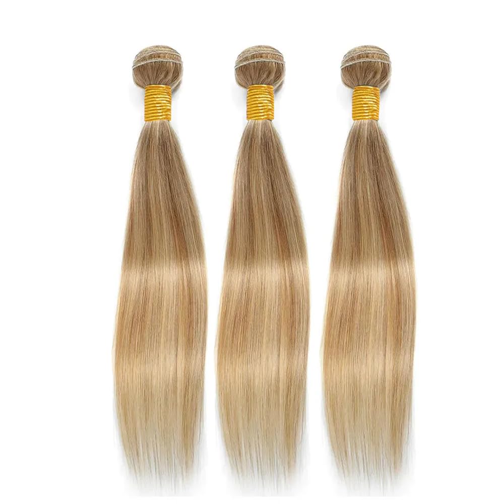 Blonde Human Hair Bundles P27/613 Straight Human Hair Bundles Brazilian Virgin Remy Hair Extensions Double Weft P27/613 Honey Blonde Straight Bundle 8 10 12 inch