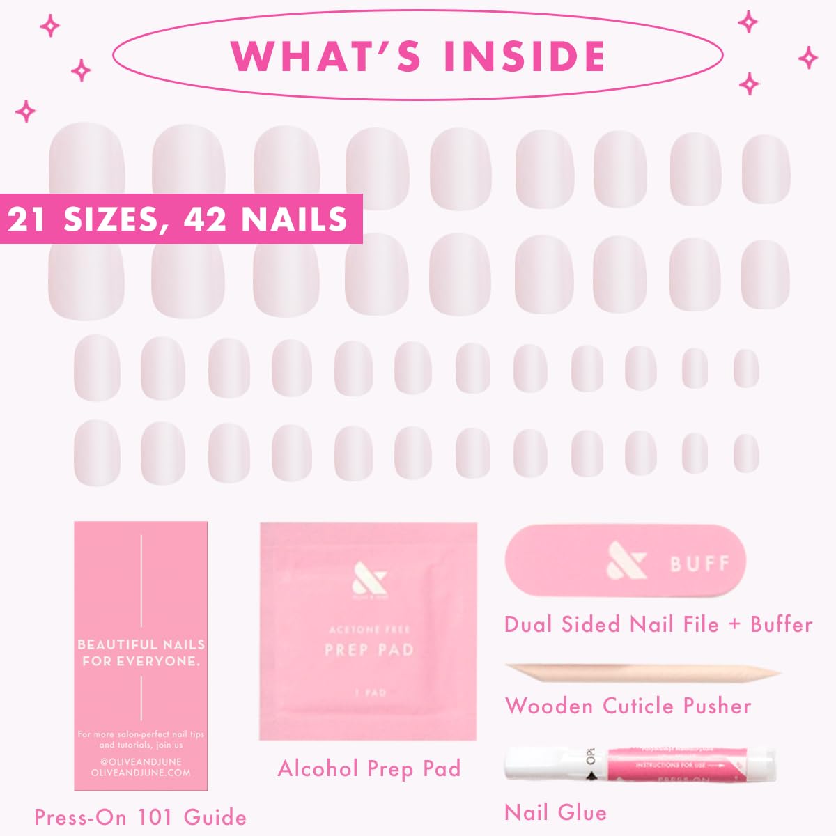 Olive & June Instant Mani Press-On Nails (Glue) | 42 Fake Nails, 21 Sizes | Non-Toxic, Long-Lasting Recycled Materials Realistic Look | Salon-Quality at Home | Extra Short, Round | Strawberry Scone