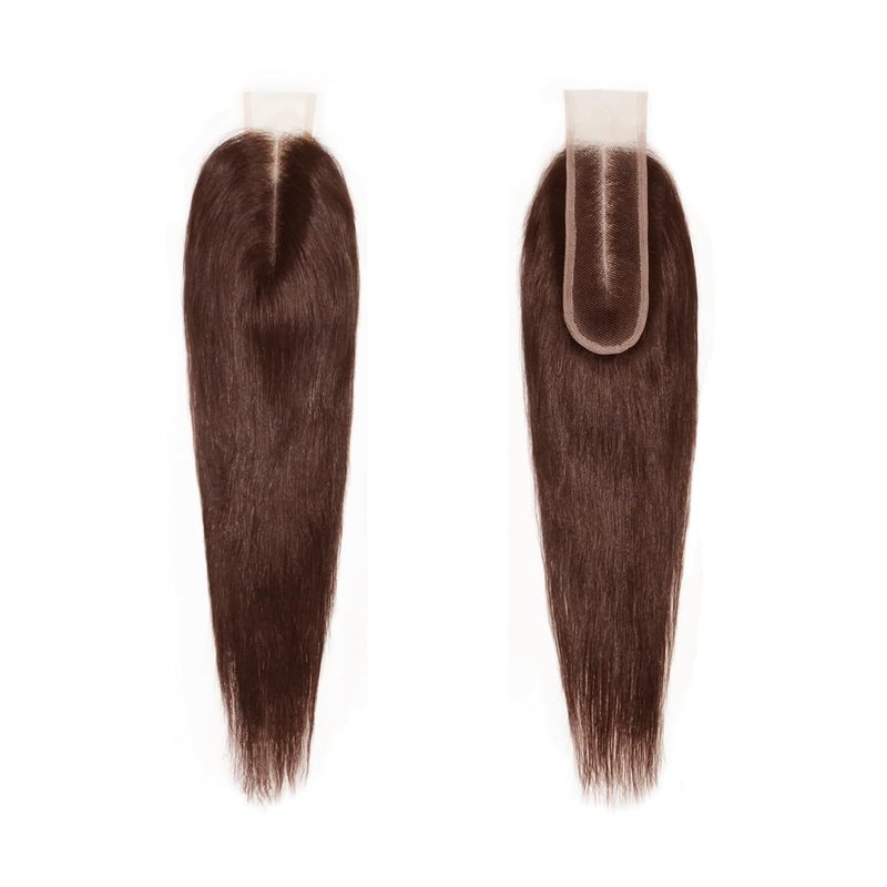 #4 Brown Human Hair Closure Transparent Lace 2x6 Brown Straight Wave Closure Pre Plucked Deep Part 100% Unprocessed Human Virgin Hair Wet And Wavy 14 Inch