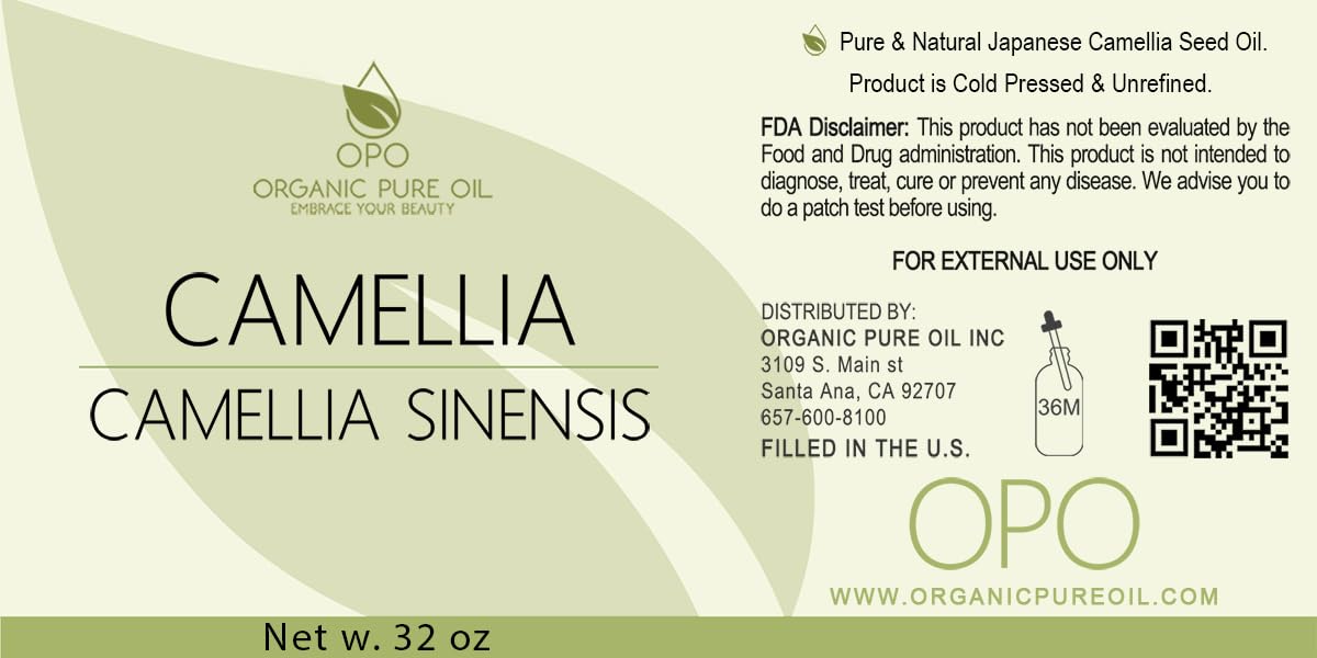 OPO Japanese Camellia Seed Oil - 32 oz Cold Pressed, Unrefined, Extra Virgin, Perfect for Body, Skin, Hair, Face, Nails