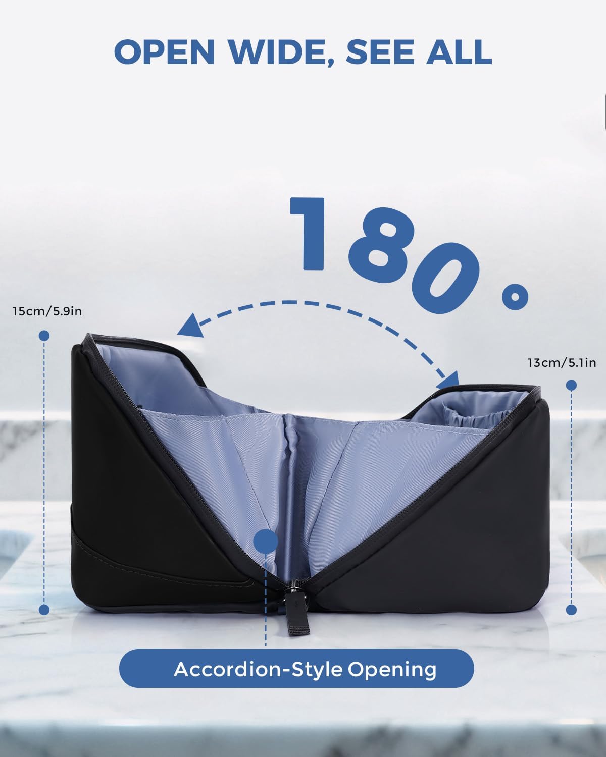 Toiletry Bag for Men - PU Leather Travel Organizer with Waterproof Hanging Pouch | Black Dopp Kit