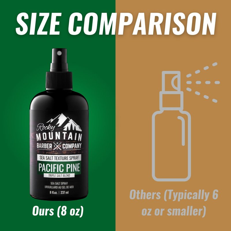 Rocky Mountain Barber Company Sea Salt Spray for Men - Adds Volume, Texture and Light Hold for All Hair Types - Triple Salt Blend - 8 oz