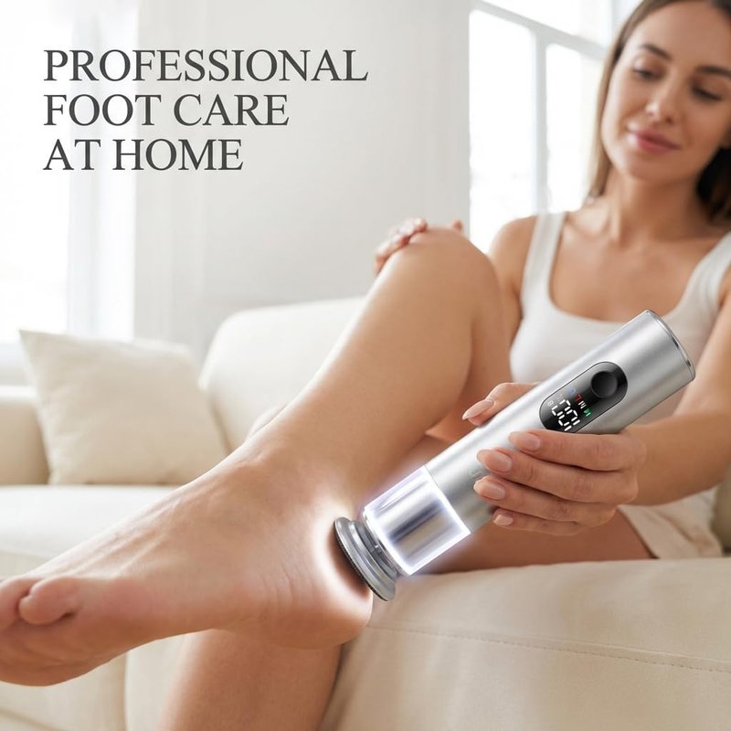 Electric Foot Callus Remover - 2 in 1 USB Rechargeable Foot File with Digital Display | Cordless Aluminum Pedicure Tool in Silver