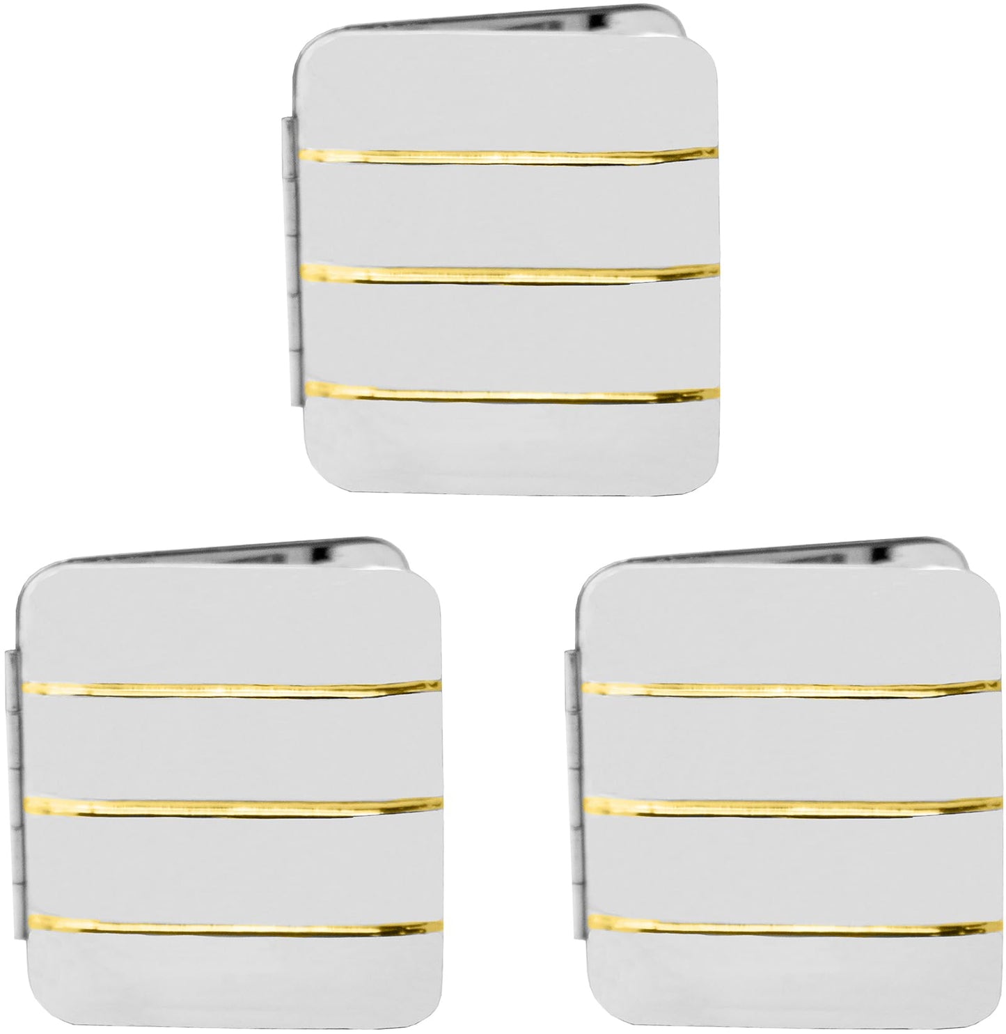 Stephanie Imports Set of 3 Vertical Bar Pattern Double Sided Magnifying Compact Mirrors (Gold & Silver)