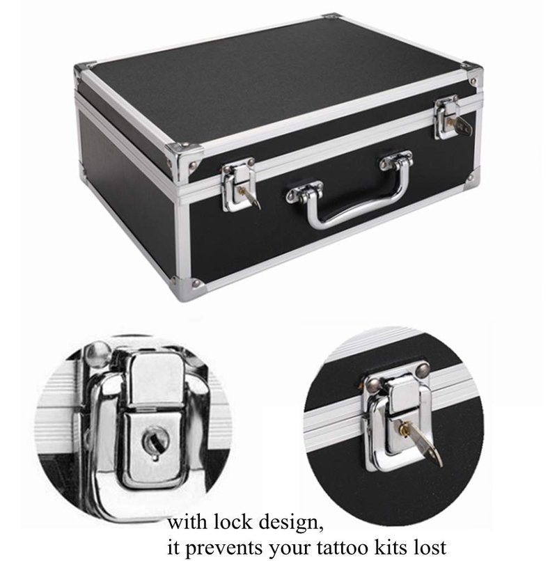 Kit Box Case,Machine Case 12.6" x 9.5" x 5.1" W/Lock Makeup Carrying Bag Storage Case Organize with Clasp,Aluminum Alloy with Sponge for Equipment Cosmetic Makeup Tools (black)