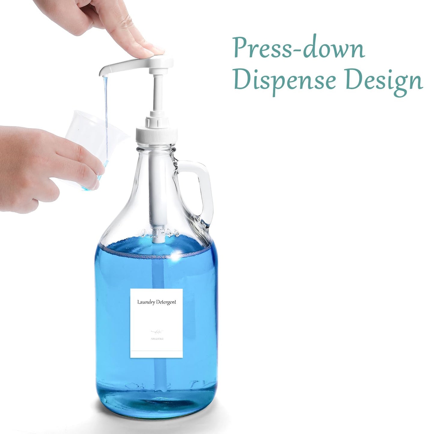 VEGEVIGI Glass Laundry Detergent Dispenser with Pump, 64OZ Liquid Laundry Soap Dispenser, Fabric Softener Dispenser Bottle for Laundry Room Organization and Storage, 2 Pack