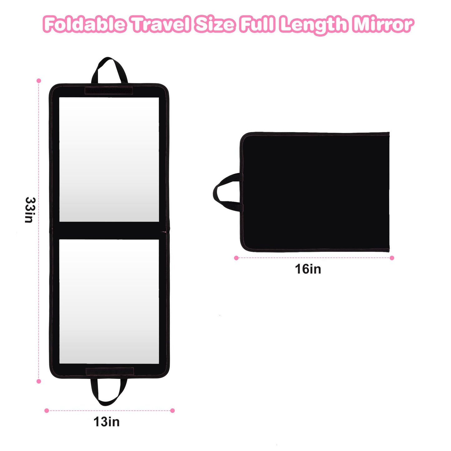 LPHUMEX Foldable Portable Full Length Mirror for Camping, Travel, Dancers, 32x13 Inch, Black, Hanging Folding Mirror for Dance, Full Body Travel Mirror