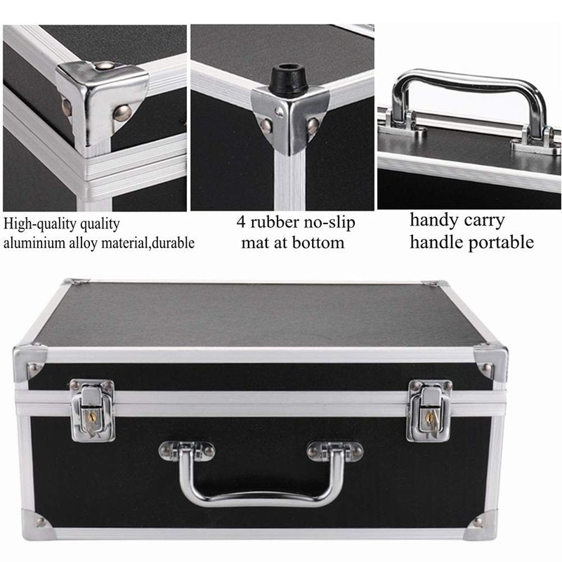 Kit Box Case,Machine Case 12.6" x 9.5" x 5.1" W/Lock Makeup Carrying Bag Storage Case Organize with Clasp,Aluminum Alloy with Sponge for Equipment Cosmetic Makeup Tools (black)