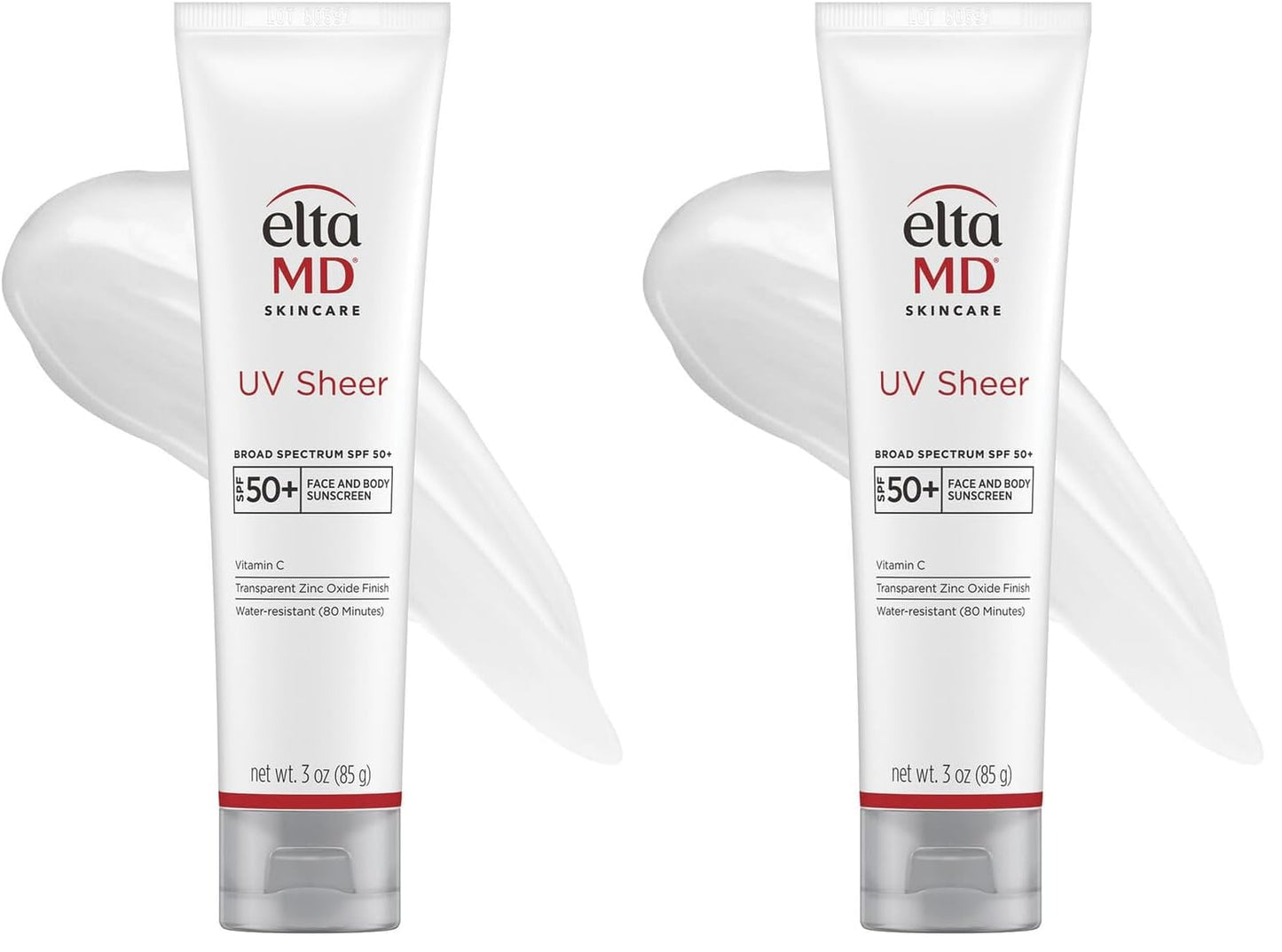 EltaMD UV Sheer Face and Body Sunscreen SPF 50+,Oil Free,No White Cast Sunscreen for Face and Body,Zinc Oxide Formula,3.0 oz Tube,(Pack of 2)