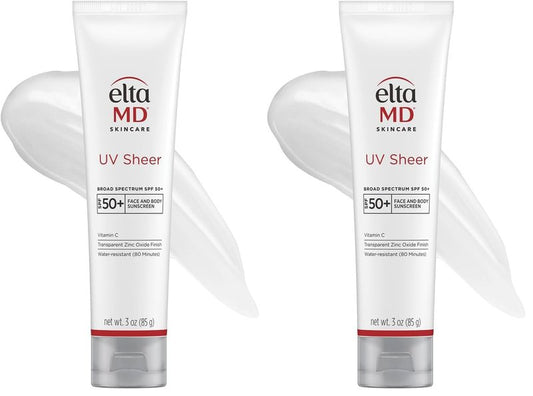 EltaMD UV Sheer Face and Body Sunscreen SPF 50+,Oil Free,No White Cast Sunscreen for Face and Body,Zinc Oxide Formula,3.0 oz Tube,(Pack of 2)