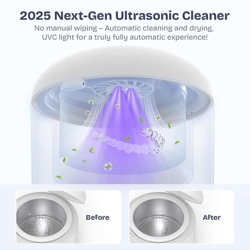 Ultrasonic Retainer Cleaner - 45KHz Portable Denture Cleaner with Drying Function | Ideal for Aligners, Jewelry & More