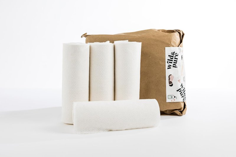 100% Cotton Unbleached Dry Wipes & Refillable Adventure-Ready Dispensing Bag + 4 Refills (5 Rolls total, 30 sheets each) | Soft, Absorbent, Reusable/Disposable Wipes | Wild & Pure