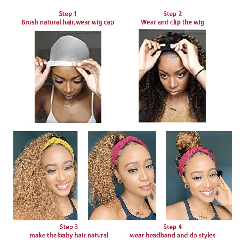 Ombre 1B30 Deep Wave Headband Wig - 12 Inch Brown Human Hair | 130% Density Brazilian Virgin Hair