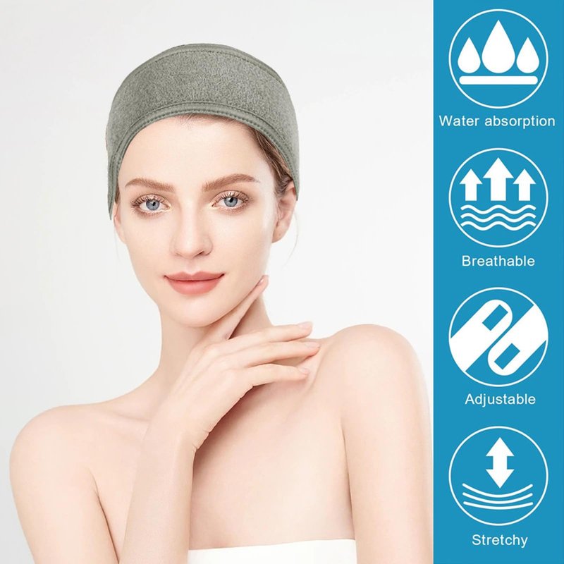 JACYUIG 30 Pack Spa Headband Bulk Spa Facial Headband Adjustable Skincare Head Wrap with Non Slip Tape for Washing Face Makeup Shower Sport Facial Mask Yoga,Gray