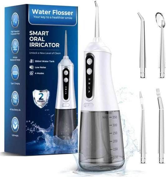 Water Flosser - Portable Cordless Oral Irrigator with 4 Modes & 4 Nozzles | 350ML, IPX7 Waterproof Design for Travel & Daily Gum Care