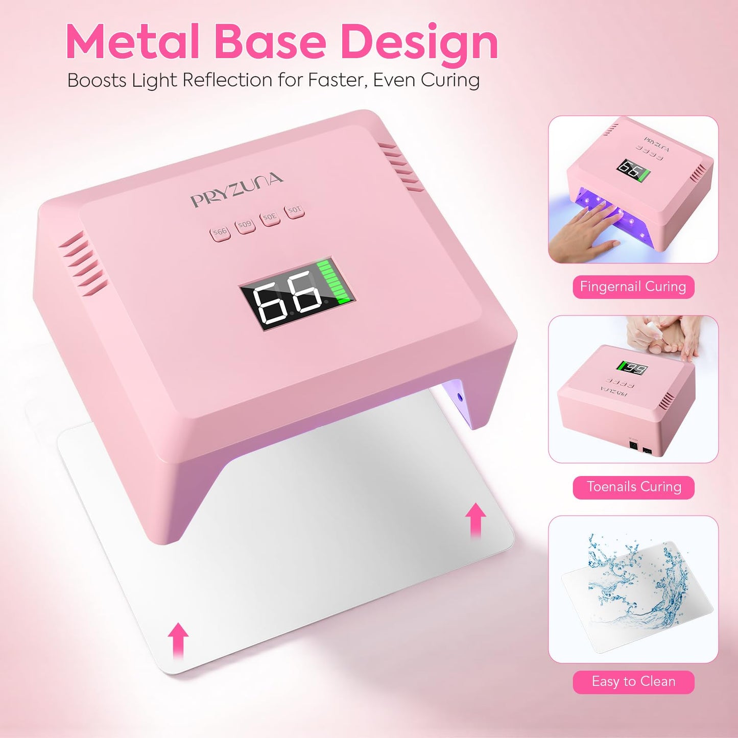 Cordless UV LED Nail Lamp - UV Light for Gel Nails with Metal Base, 72W Fast Curing Professional Nail Lamps for Gel Polish with 4 Timers & Auto Sensor, Rechargeable Nail Dryer for Salon & Home (Pink)