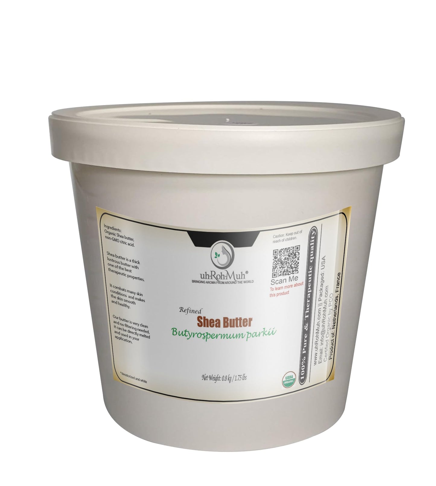 Organic Refined Shea Butter – Unscented & Smooth Texture – Premium Cosmetic Grade Shea Butter for Skincare, Hair Care, Soap Making, Lotions, Balms & DIY Formulations | France Net Wt: 0.8 kg / 1.7 lb