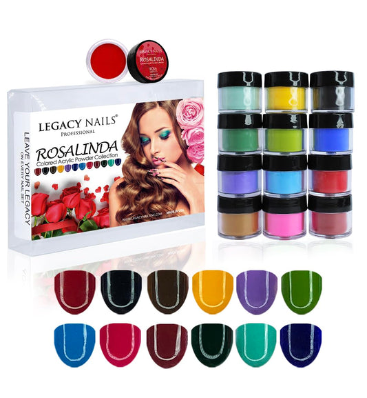 Legacy Nail Acrylic Powder Collections - 12 Colors Professional Nail Art Powder Set Manicure DIY for Dip & Acrylic Nail Extensions (Rosalinda Collection)
