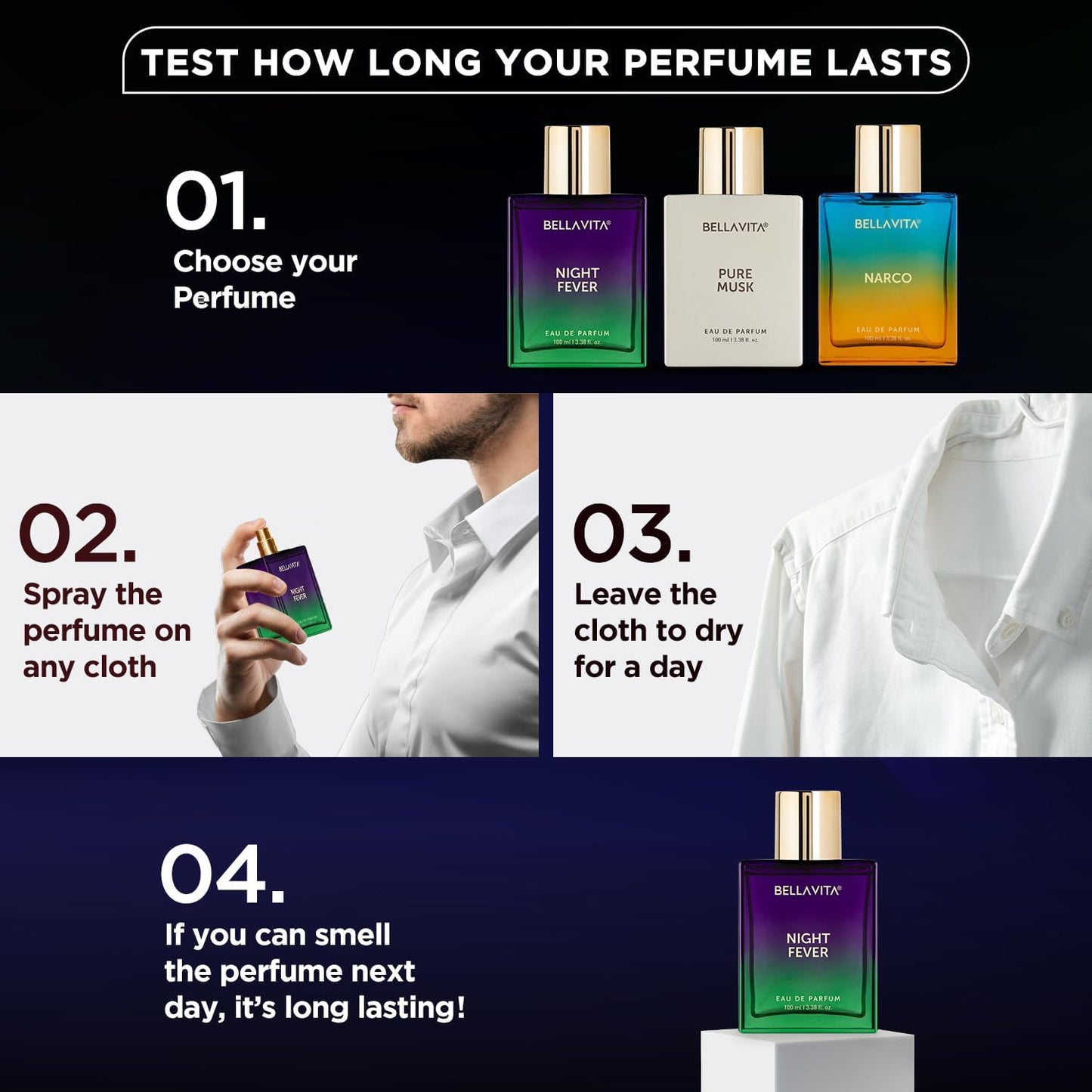 Bellavita Luxury Night Fever Eau de Parfum | 100 ml (3.4 fl.oz.) | Perfume for Men and Women | Oriental Fruity, Orange, Peach, and Musk Notes | Long Lasting Unisex Fragrance
