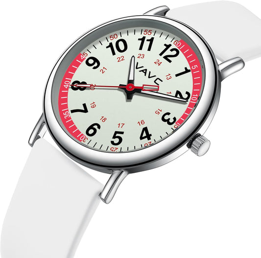 Waterproof Analog Nurse Watch for Nurses,Students,Medical Professionals,Women Men,with Luminouse Easy Read Dial,Military Time,Second Hand and 24 Hour,Comfortable Silicone Band.