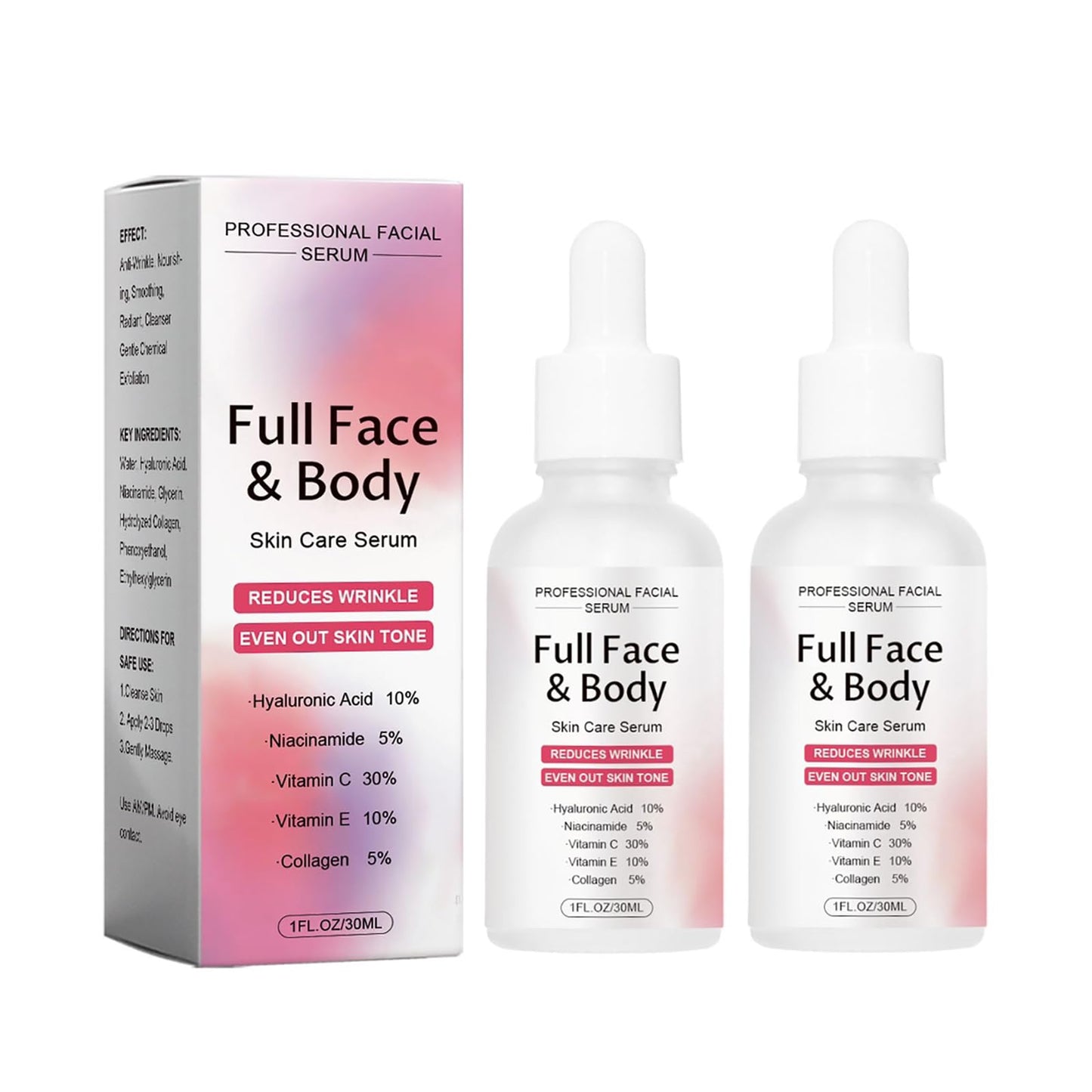 Finones Skin Vitamin Serum for Face & Body, 5 in 1 Anti Wrinkle Firming Serum, Anti-Aging Essence with Hyaluronic Acid, Collagen, Lifting Firming Essence, Hydrate Moisturize, Reduce Fine Lines