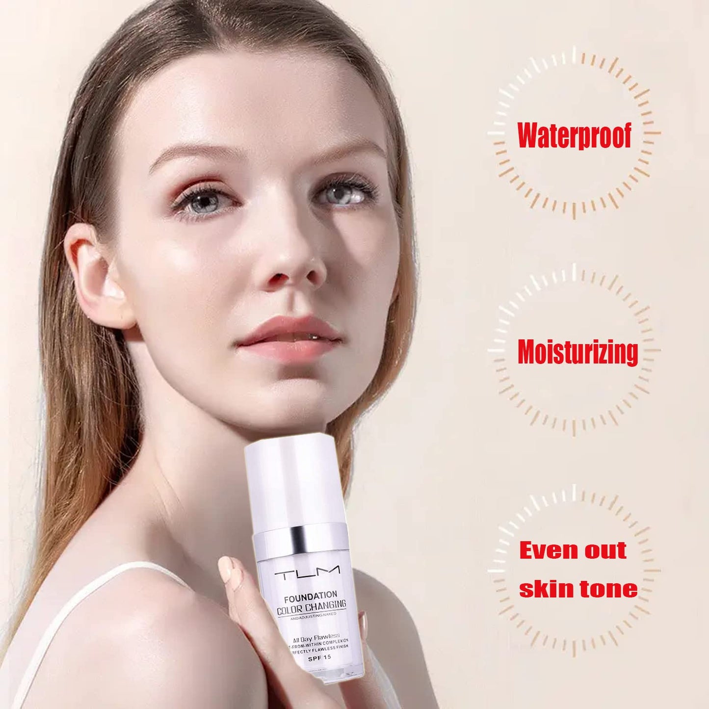 2Pcs 30ml TLM Colour Changing Foundation Makeup Concealer Cover Cream Full Coverage Flawless Liquid Base Nude Face Liquid Cover Concealer Change Skin Tone All-Day Moisturizing Foundation for Women&Girls