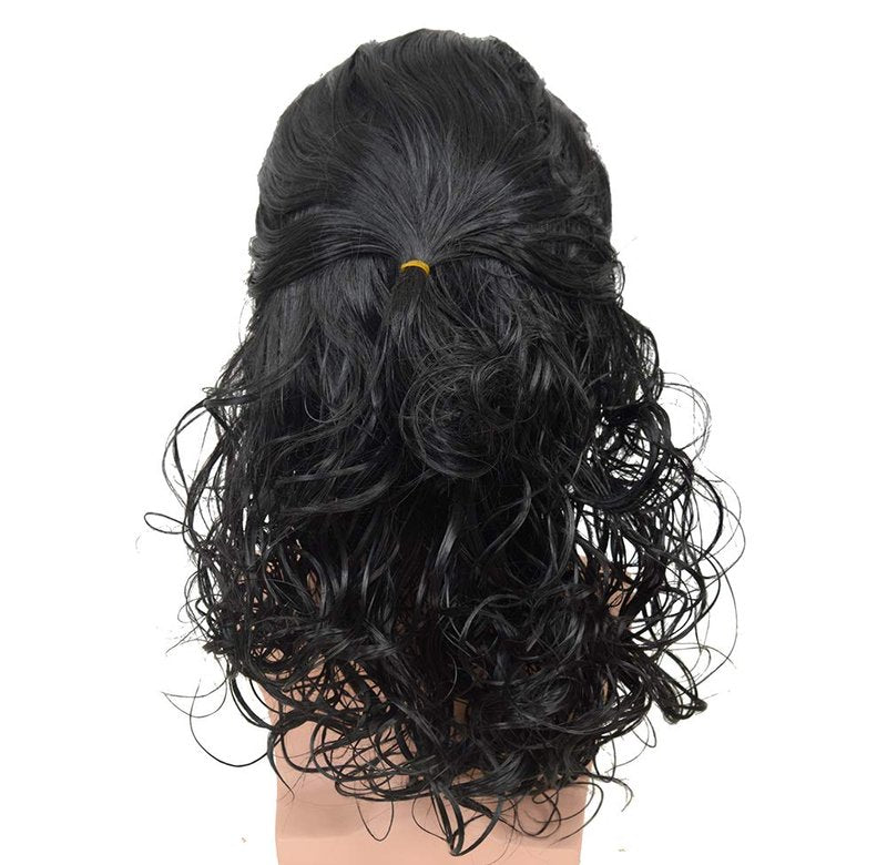 SiYi 80S Disco Wig for Men,Long Wavy Black Rocker Style Punk Metal Sytle Costume Wig for Men