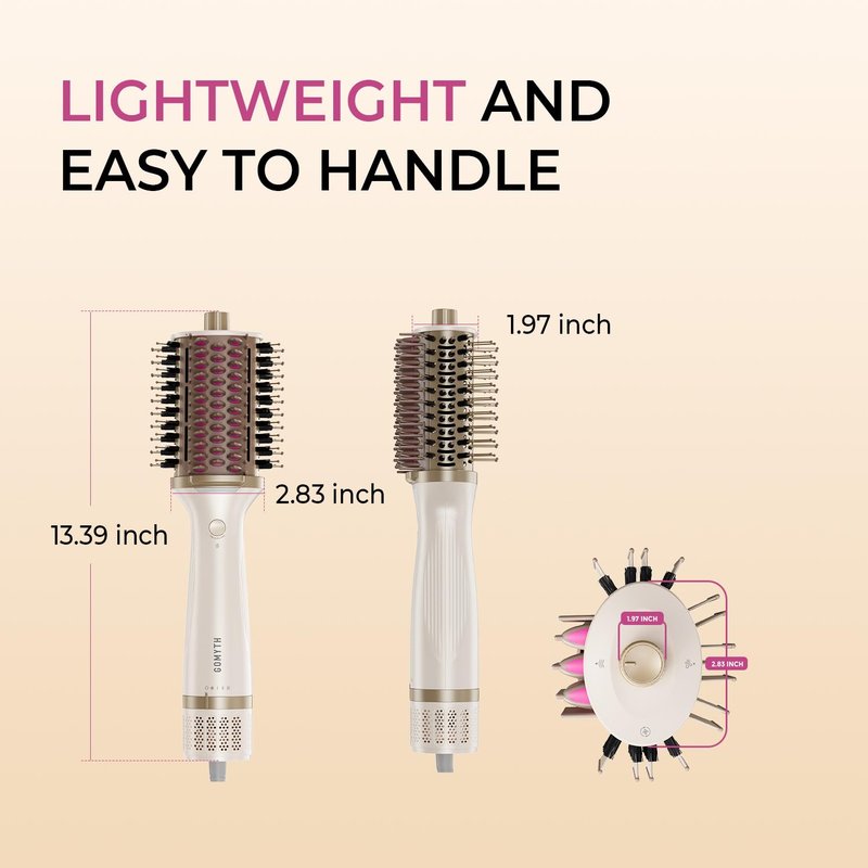 GOMYTH Upgraded 5-in-1 Blow Dryer Brush with Heated Comb - Volumizer Hair Dryer Brush for Wet & Dry Hair, Ideal for Thick Curly Hair, Salon Blowout, Frizz-Free Shiny Hair, Reduced Heat Damage - 70mm
