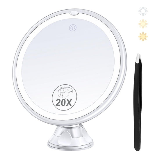 B Beauty Planet Rechargeable Magnifying Mirror with Light, 20X Lighted Makeup Mirror, 3 Color Magnifying Makeup Mirror with 34 LEDs Light, 360° Rotation Vanity Mirror with Light, 1500 mAh 8 in